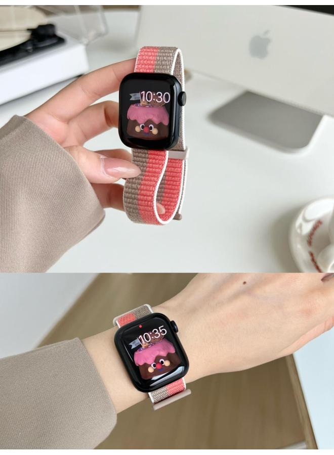 Summer Breathable Nylon Loop Velcro Strap For Apple Apple Watch Iwatch10 Generation 9876-Colour:Wheat Flour-Specification:38/40/41  - Image 1