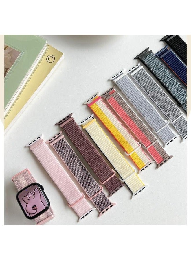 Summer Breathable Nylon Loop Velcro Strap For Apple Apple Watch Iwatch10 Generation 9876-Colour:Wheat Flour-Specification:38/40/41  - Image 2