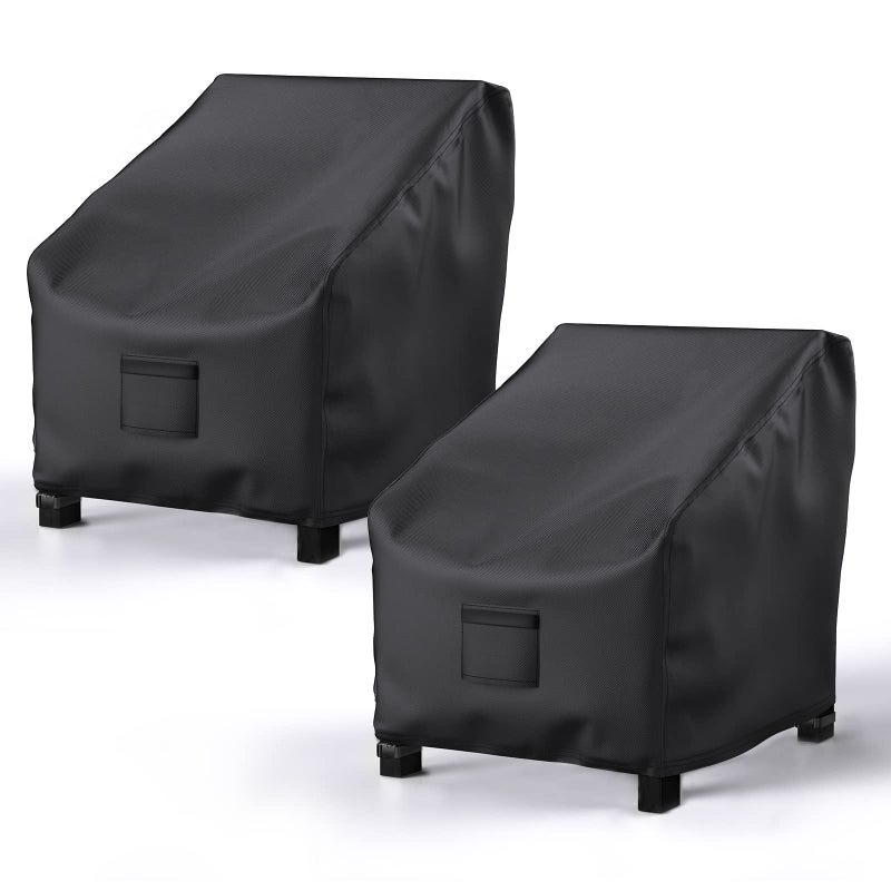 BROSYDA Patio Chair Covers for Outdoor Furniture Waterproof 2 Pack Lawn Chair Covers 600D Heavy Duty Oxford Cloth Large Covers for Lounge Lawn Deep Seat Black 32 W37 D36 H