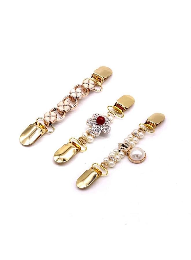 erorex 3Pcs Tie Up Sweater Clip And Scarf Clip Set Vintage Dress Clips Back Cinch Clip For Clothing Shawl Clasps Ladies Dress Chain Cardigan Retro Cardigan Collar Brooch Clips£¬3 Styles - Image 1