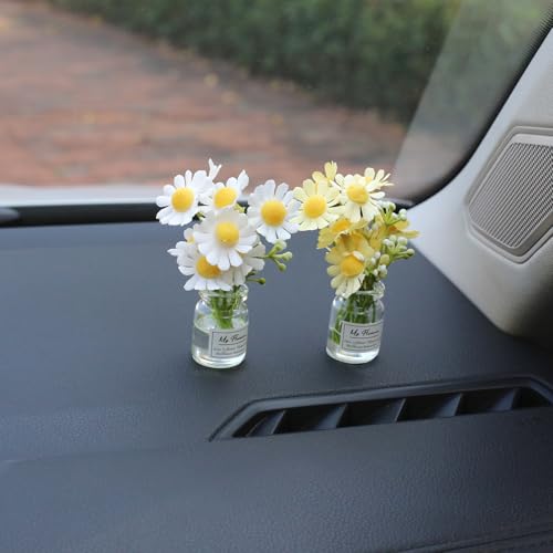 Kiofs Daisy Flower Car Accessories for Women Interior Aesthetic, 3 Pcs Daisy Cute Car Dashboard Decorations - Image 5