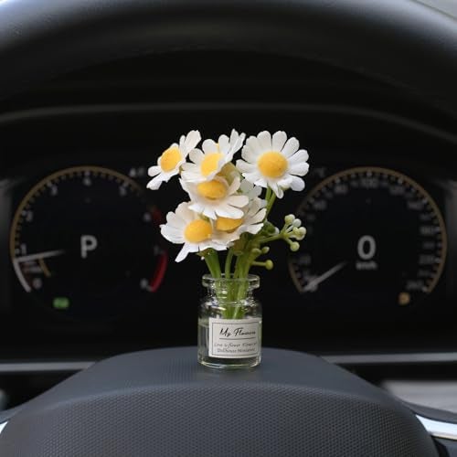 Kiofs Daisy Flower Car Accessories for Women Interior Aesthetic, 3 Pcs Daisy Cute Car Dashboard Decorations - Image 3