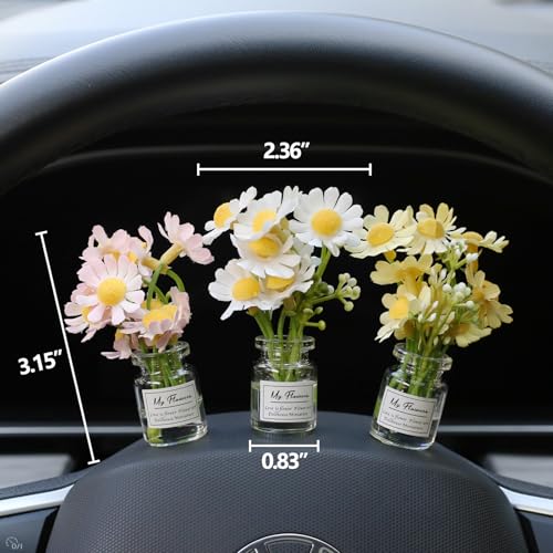Kiofs Daisy Flower Car Accessories for Women Interior Aesthetic, 3 Pcs Daisy Cute Car Dashboard Decorations - Image 2