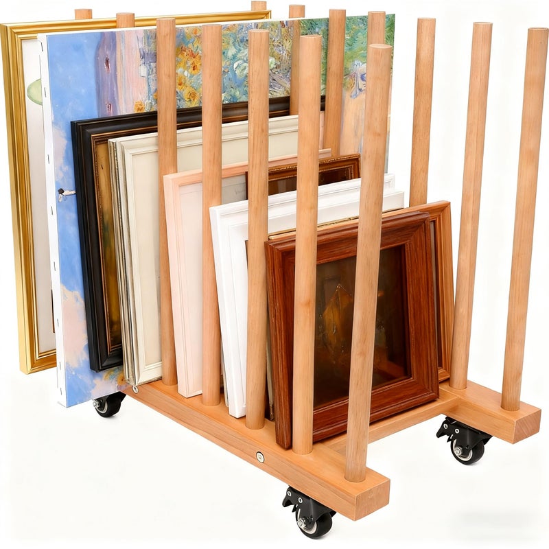 YIASSON Art Storage Rack with Wheels Art Canvas Storage Art Studio Organization Canvas Holder Storage Rack for Paintings Painting Storage Organizers Painting Display Rack for Studio Gallery