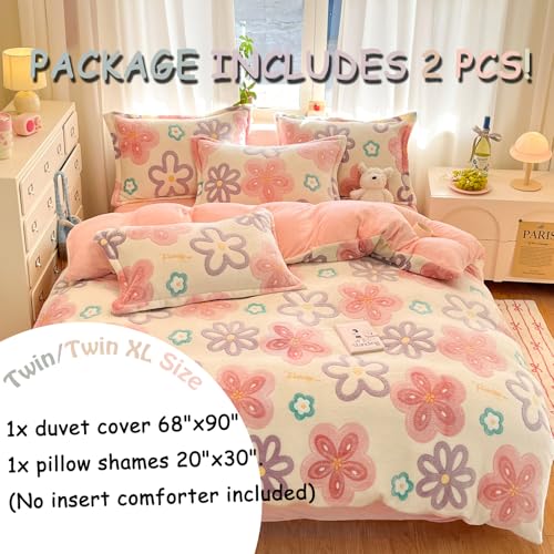 MorroMorn Twin Bedding Sets, Pink Floral Duvet Cover Set, Fluffy Comforter Covers, Colorful Flowers Blanket Ultra Soft Kawaii Cute for Girls Toddler Kids Teen Women Twin/Twin XL Size - Image 2
