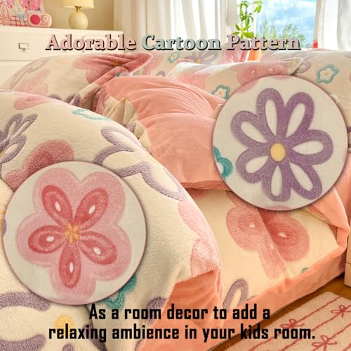 MorroMorn Twin Bedding Sets, Pink Floral Duvet Cover Set, Fluffy Comforter Covers, Colorful Flowers Blanket Ultra Soft Kawaii Cute for Girls Toddler Kids Teen Women Twin/Twin XL Size - Image 4