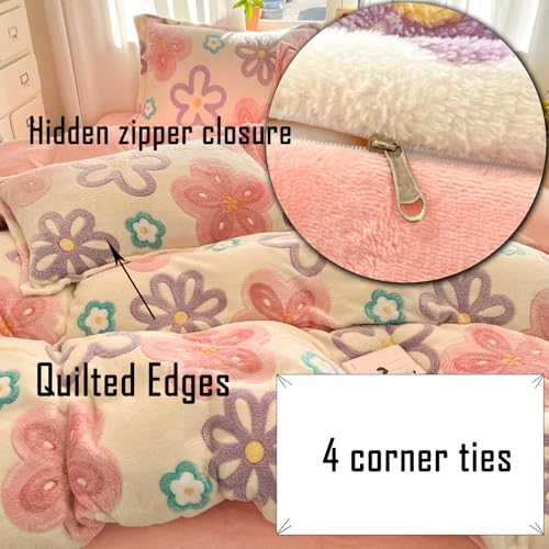 MorroMorn Twin Bedding Sets, Pink Floral Duvet Cover Set, Fluffy Comforter Covers, Colorful Flowers Blanket Ultra Soft Kawaii Cute for Girls Toddler Kids Teen Women Twin/Twin XL Size - Image 5