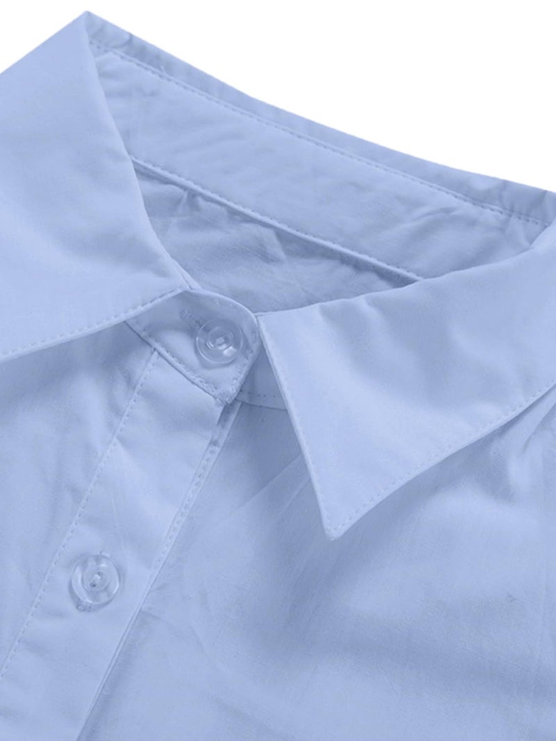 LYANER Women's Casual Shirt Dress Collar V Neck Button Down Loose Long Sleeve Mini Dresses Light Blue XX-Large - Image 4
