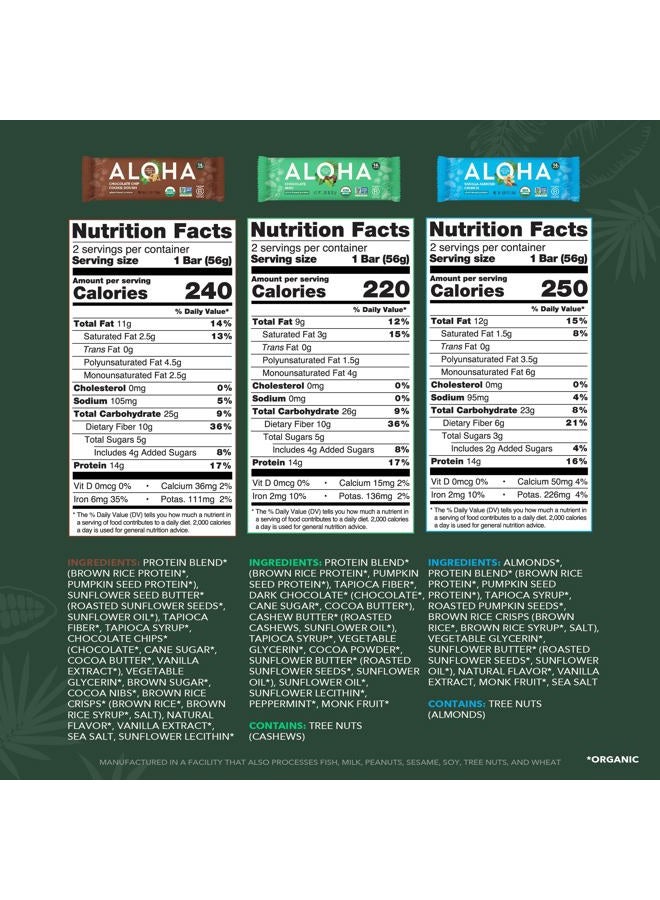 ALOHA Organic Plant Based Protein Bars - 6 Flavor Variety Pack - 12 Count, 1.9oz Bars - Vegan Snacks, Low Sugar, Gluten-Free, Low Carb, Paleo, Non-GMO, Stevia-Free, No Sugar Alcohol Sweeteners - Image 3