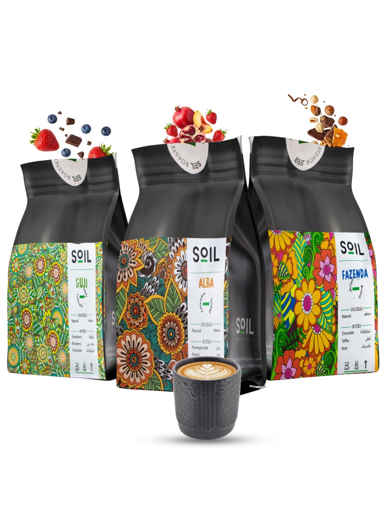 سويل طقم قهوة SOIL Roastery – فازيندا، قوجي وألبا مع كوب سيراميك - Image 1