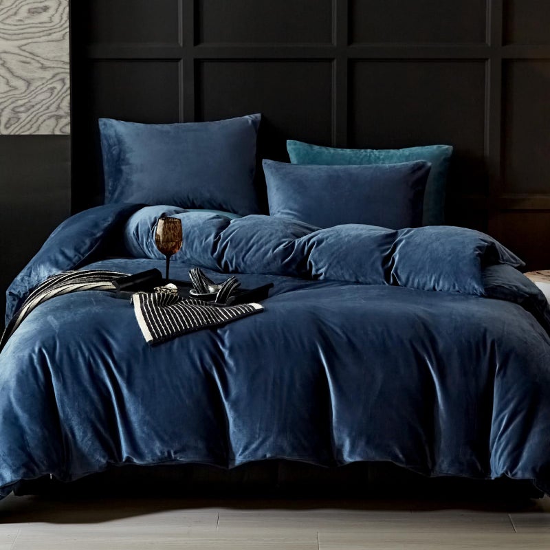 WARMDERN Navy Flannel Velvet Duvet Cover King Size Duvet Cover Bedding Sets 3pcs Ultra Soft Luxury Textured Modern Crystal Velvet Duvet Covers with Zipper ClosureNavy King