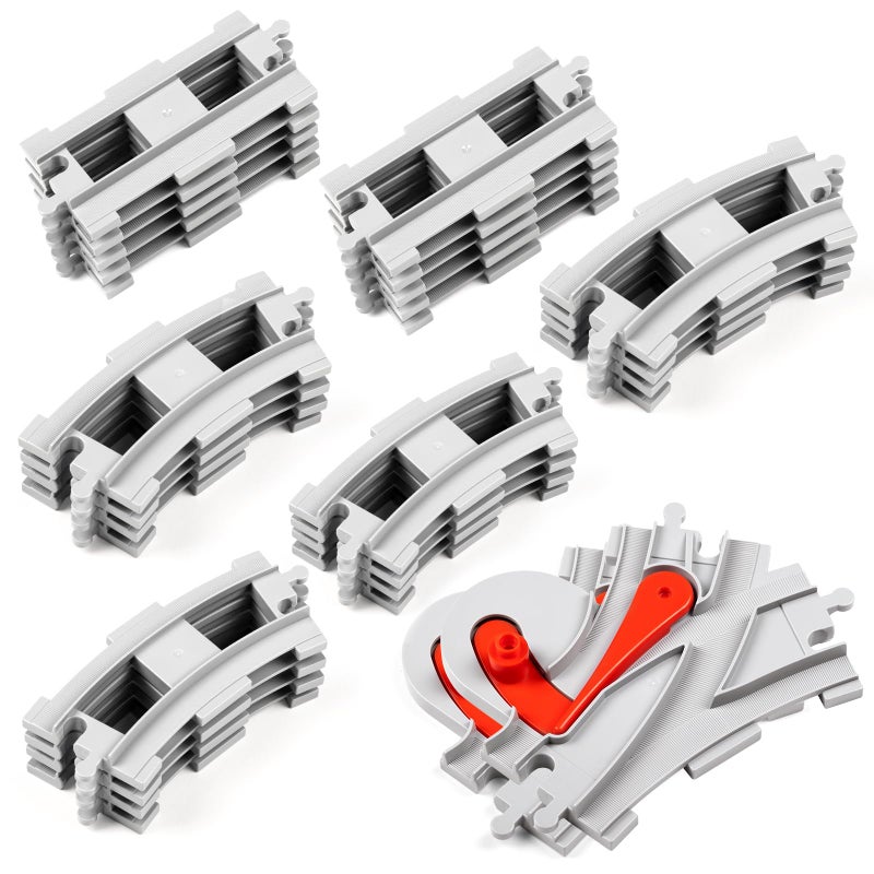 MANNIDOO 32 Pieces Train Tracks Classic Railway Track with 20 Curved Tracks 10 Straight Tracks and 2 Switches Tracks Compatible with All Major Brands Toy Track Accessory for Kid Light Grey - Image 3
