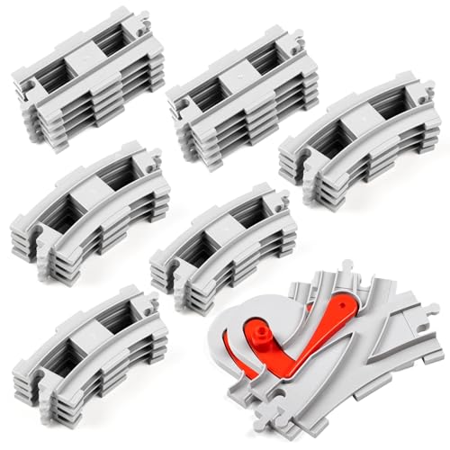 MANNIDOO 32 Pieces Train Tracks Classic Railway Track with 20 Curved Tracks 10 Straight Tracks and 2 Switches Tracks Compatible with All Major Brands Toy Track Accessory for Kid Light Grey - Image 1