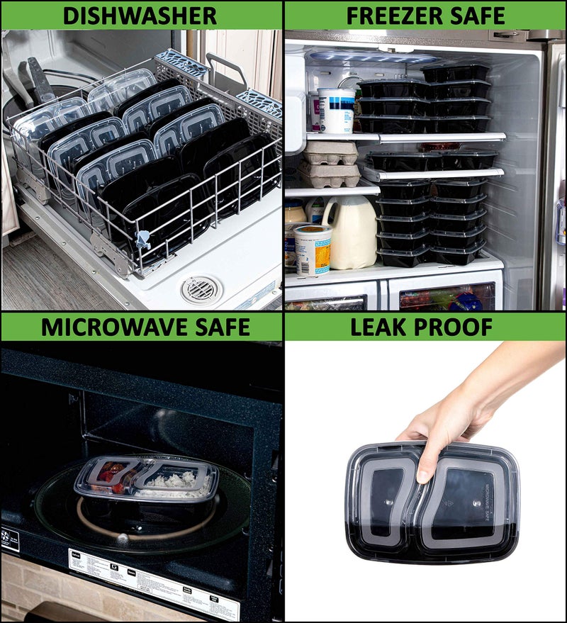 SafeWare حاوية الإعدادية للوجبة قابلة لإعادة الاستخدام 2 مقصورة مع الأغطية 28 أوقية (25 مجموعة)- حاويات إعداد الغذاء تخزين الطعام Bento Box | قابلة للتكديس | الميكروويف | غسالة الصحون | فريزر آمن. - Image 2