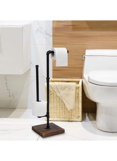 XiuWoo Industrial Metal Pipe and Burnt Wood Design Freestanding Toilet Paper Holder Stand Dispenser with Reserve Roll Holder Bar  - Image 5