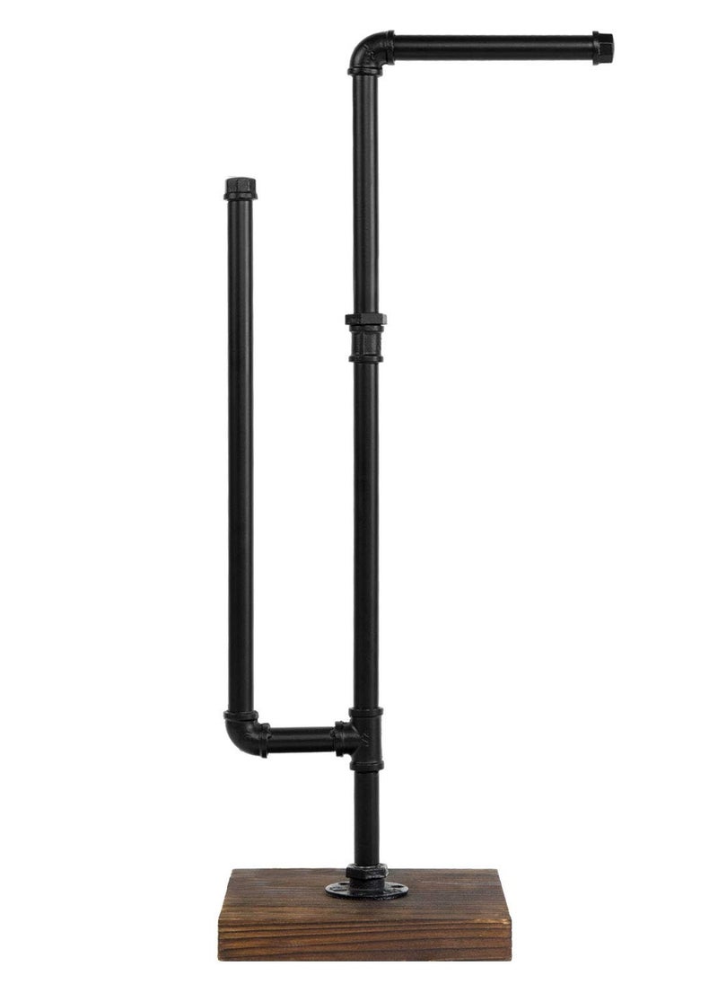 XiuWoo - Industrial Metal Pipe and Burnt Wood Design Freestanding Toilet Paper Holder Stand Dispenser with Reserve Roll Holder Bar - Image 1