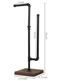 XiuWoo Industrial Metal Pipe and Burnt Wood Design Freestanding Toilet Paper Holder Stand Dispenser with Reserve Roll Holder Bar  - Image 3