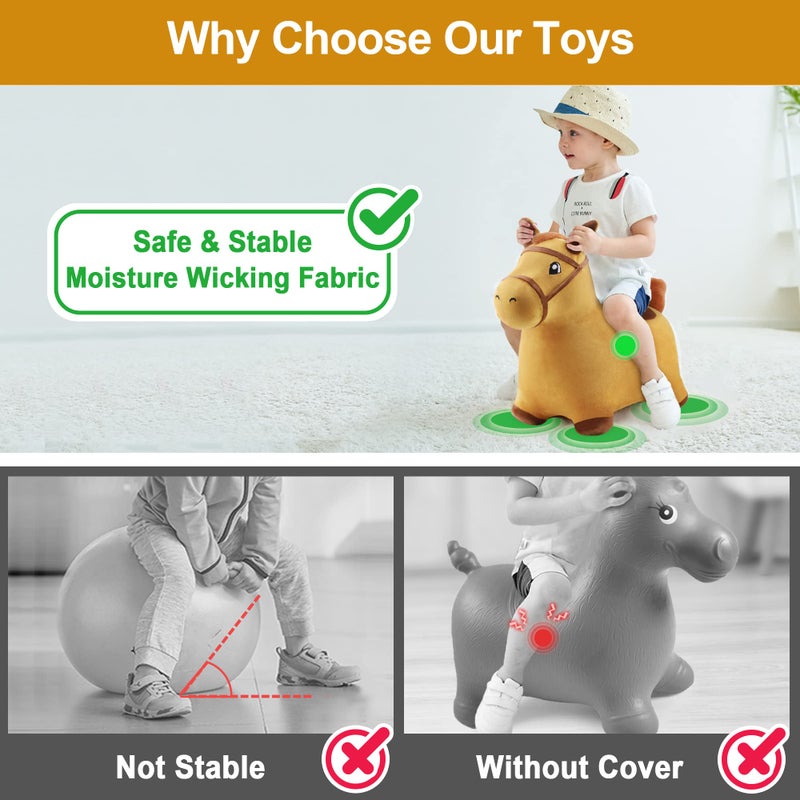 iPlay, iLearn Bouncy Pals Hopping Horse, Toddler Girl Boy Inflatable Bouncing Animal Hopper Toy, Outdoor Indoor Plush Ride on Bouncer, Baby Birthday Gift 18 Month 2 3 4 Year Old Kid - Horse - Image 4