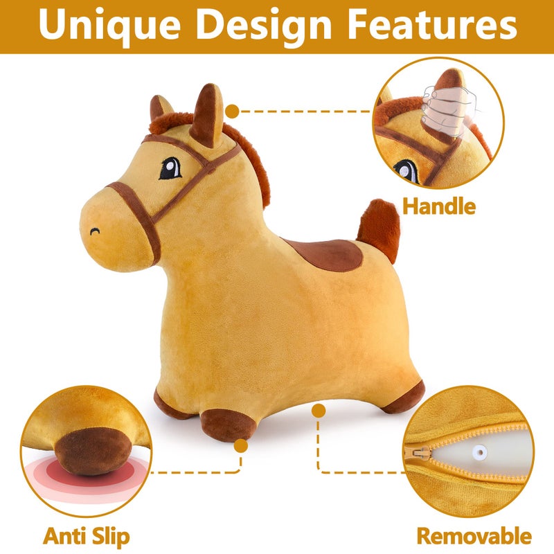 iPlay, iLearn Bouncy Pals Hopping Horse, Toddler Girl Boy Inflatable Bouncing Animal Hopper Toy, Outdoor Indoor Plush Ride on Bouncer, Baby Birthday Gift 18 Month 2 3 4 Year Old Kid - Horse - Image 3