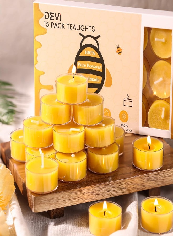Devi 15 Pack Pure Beeswax Tea Lights Candle 4 Hours, Tealight Candles Bulk, Bees Wax Votive Candles for Home-Burn Clean, Beeswax Wax Candle Decor for Home, Gifts - Image 1