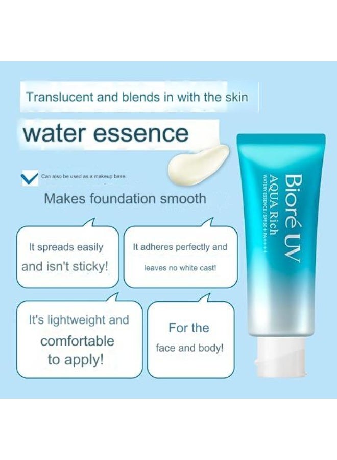 Biore UV Aqua Rich Watery Essence SPF50+ PA++++ 70g – Ultra Lightweight Sunscreen with Hyaluronic Acid | No White Cast | Made in Japan - Image 5
