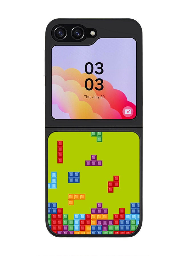 Stylizedd Rugged Black edge case for Samsung Galaxy Z Flip5, Slim fit Soft Case Flexible Rubber Edges Anti Drop TPU Gel Thin Cover -  Tetris (Green) - Image 1
