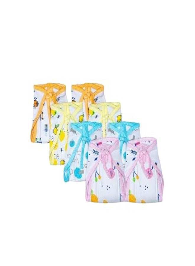Bumsies Tie up Nappy For Babies, Reusable, Washable Soft Muslin Cotton Padded Nappy/Langot for New Born Baby | Gentle on Baby Skin, Pack of 8 | NewBorn Size, White, Printed