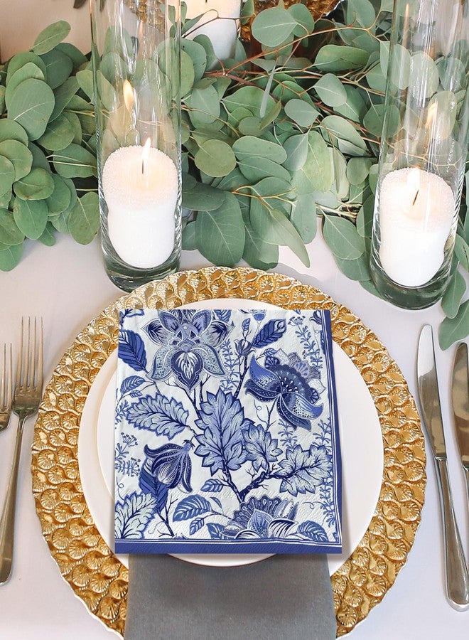 AnyDesign 80 Pack Blue Floral Paper Napkin Disposable Blue and White Flower Luncheon Napkin 6.5 x 6.5 Inch Retro Floral Dessert Dinner Hand Napkin for Birthday Wedding Baby Shower Bridal Shower - Image 4