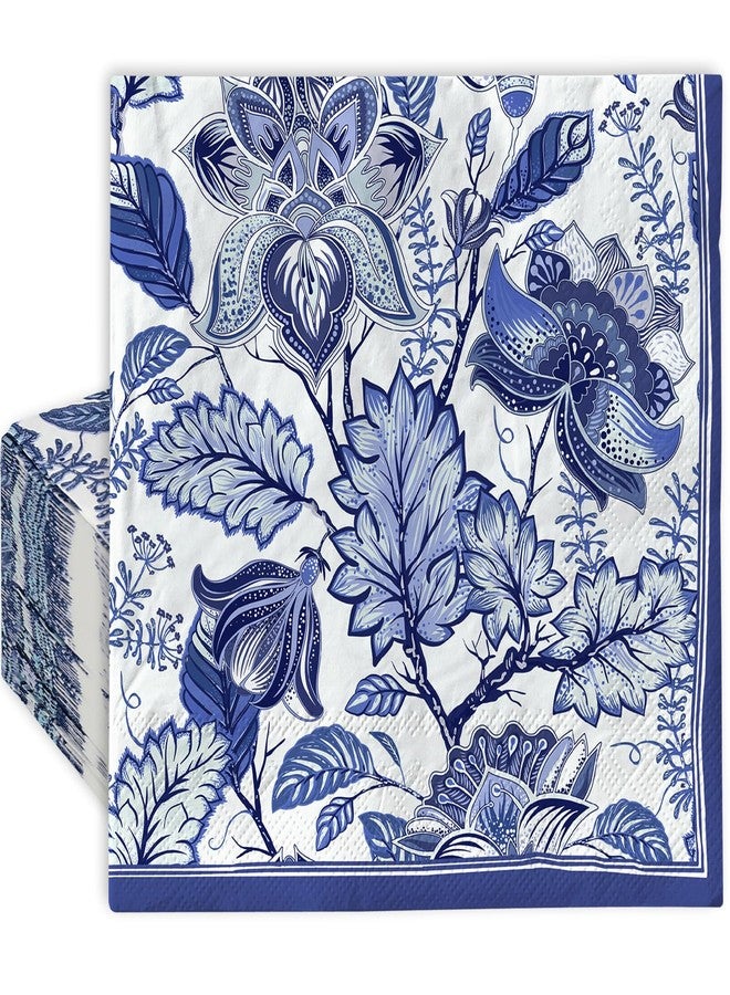 AnyDesign 80 Pack Blue Floral Paper Napkin Disposable Blue and White Flower Luncheon Napkin 6.5 x 6.5 Inch Retro Floral Dessert Dinner Hand Napkin for Birthday Wedding Baby Shower Bridal Shower - Image 1