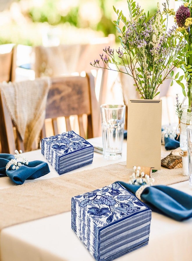 AnyDesign 80 Pack Blue Floral Paper Napkin Disposable Blue and White Flower Luncheon Napkin 6.5 x 6.5 Inch Retro Floral Dessert Dinner Hand Napkin for Birthday Wedding Baby Shower Bridal Shower - Image 5