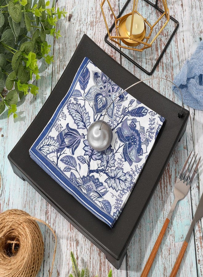 AnyDesign 80 Pack Blue Floral Paper Napkin Disposable Blue and White Flower Luncheon Napkin 6.5 x 6.5 Inch Retro Floral Dessert Dinner Hand Napkin for Birthday Wedding Baby Shower Bridal Shower - Image 3