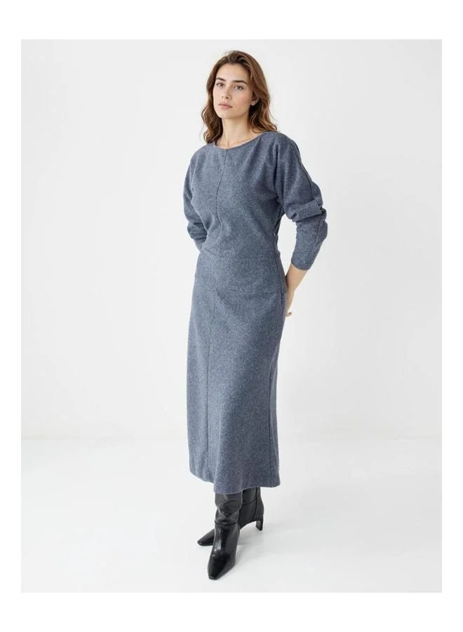 Jimmy Key Anthracite Boat Neck Batwing Sleeve Soft Textured Midi Dress.