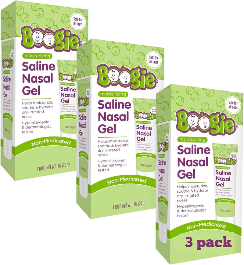 Boogie Boogie Saline Nasal Gel, Made with Aloe and Isotonic Saline, Soothes and Hydrates Dry or Irritated Noses, Unscented, Pack of 3 