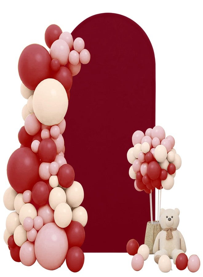FEINIGESI 6FT Spandex Fitted Wedding Arch Cover Round Top Stand Chiara Cover Backdrop Cover for Wedding Birthday Party Ceremony Baby Shower Decoration(Burgundy) - Image 1