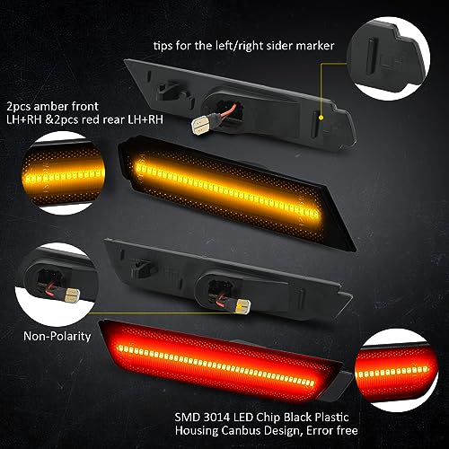 Bestview أفضل مصابيح جانبية LED عدسة مدخنة لمركبة شيفروليه كامارو 2010-2015، مصابيح جانبية أمامية وخلفية، مصابيح عاكسة، برتقالي وأحمر (4 قطع) - Image 3