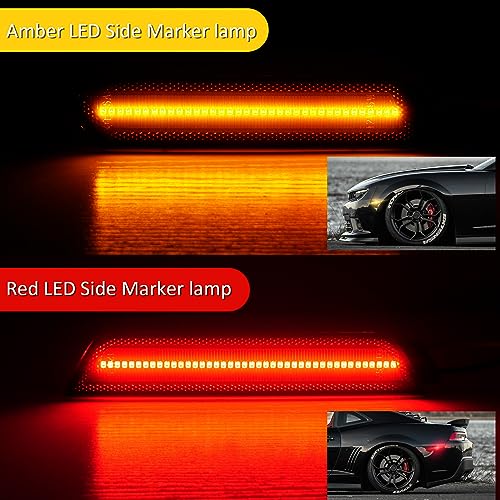 Bestview أفضل مصابيح جانبية LED عدسة مدخنة لمركبة شيفروليه كامارو 2010-2015، مصابيح جانبية أمامية وخلفية، مصابيح عاكسة، برتقالي وأحمر (4 قطع) - Image 2