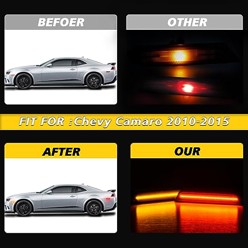 Bestview أفضل مصابيح جانبية LED عدسة مدخنة لمركبة شيفروليه كامارو 2010-2015، مصابيح جانبية أمامية وخلفية، مصابيح عاكسة، برتقالي وأحمر (4 قطع) - Image 5