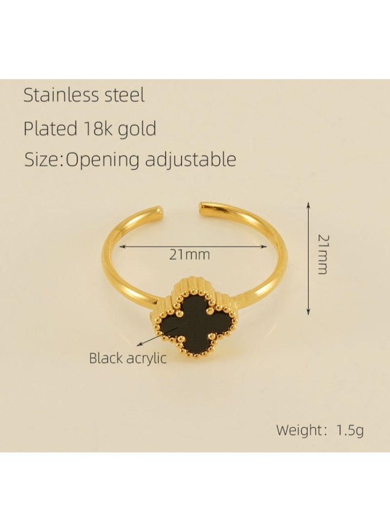 خاتم نسائي مطلي بالذهب عيار 18 قيراطًا من الفولاذ المقاوم للصدأ، خاتم مفتوح للنساء والفتيات