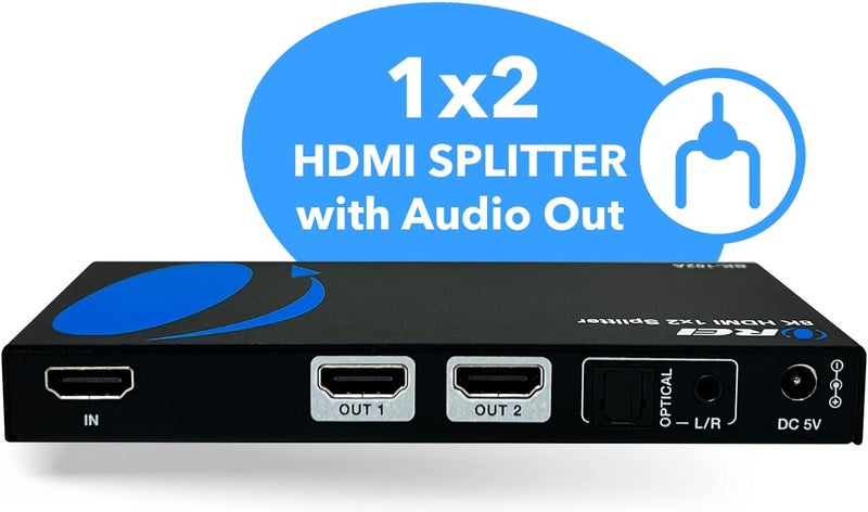 OREI 8K HDMI Splitter 1 X 2, Duplicate with Audio Extractor UltraHD Supports Upto 4K @ 120Hz IR EDID HDCP 2.3 - (BK-102A) (1x2 - Audio Out) - Image 2