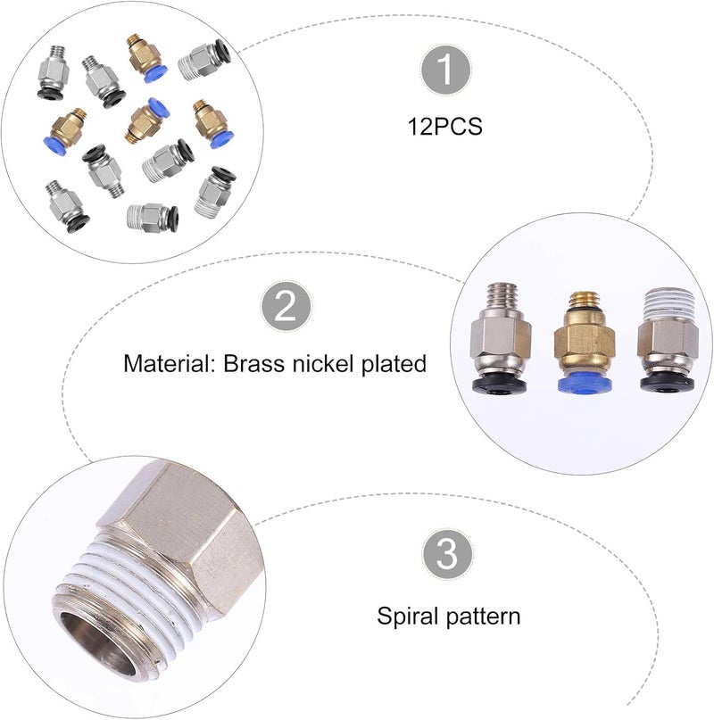 12pcs 3d Printer Air Quick Fittings Push to Connect Straight Hose Connectors Pc4-m6 Pc4-01 Metal Thread Adapter Kit for Industrial Air Systems - Image 5