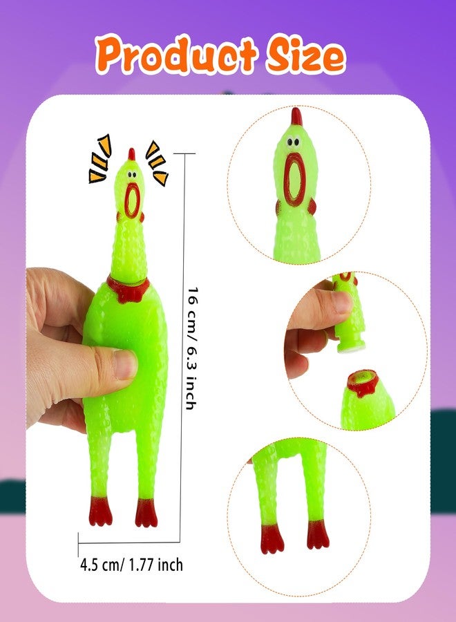 Plukeen 30 Pcs Glow in The Dark Rubber Chicken 6.3 Inch Luminous Screaming Mini Glowing Novelty Squeaky Chicken Prank Novelty Toy Party Favors for Adults Family Games, Green - Image 2