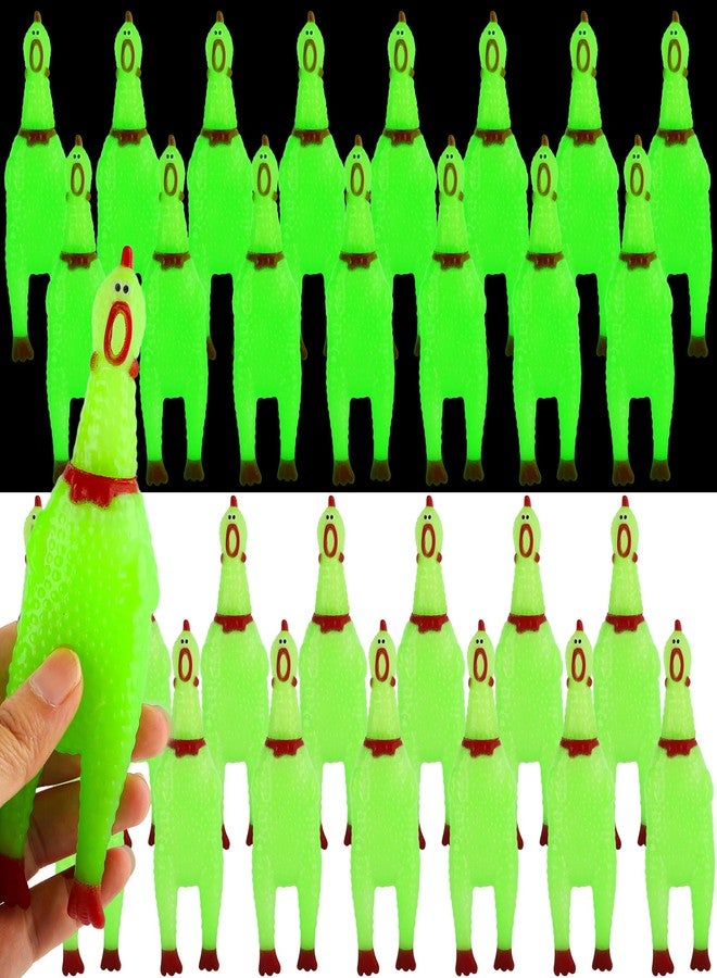 Plukeen 30 Pcs Glow in The Dark Rubber Chicken 6.3 Inch Luminous Screaming Mini Glowing Novelty Squeaky Chicken Prank Novelty Toy Party Favors for Adults Family Games, Green - Image 1