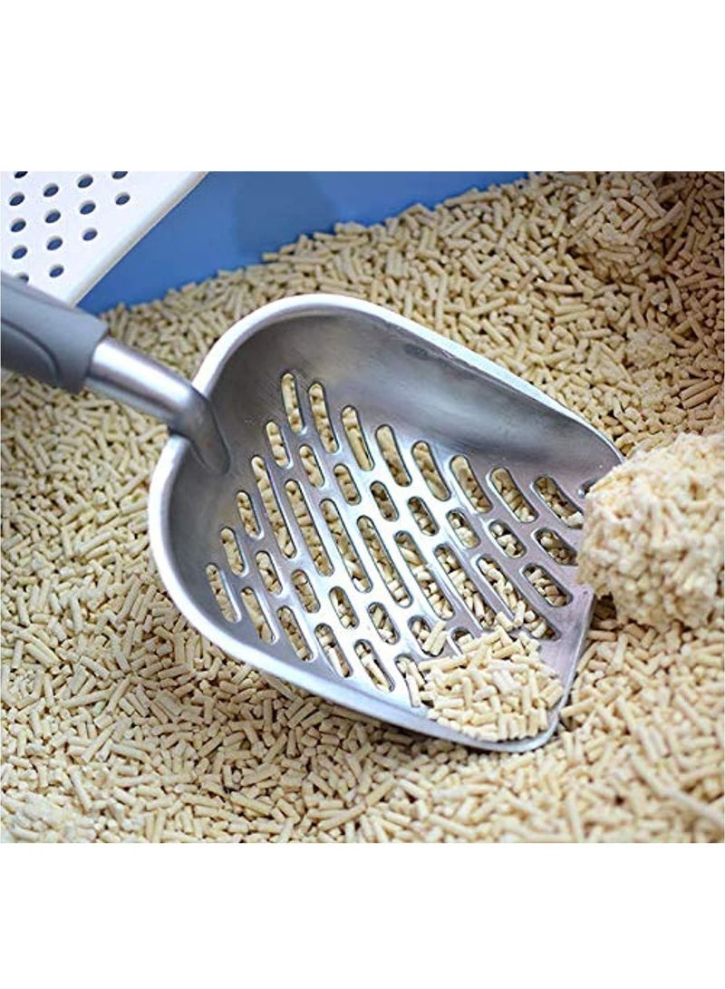 منخل فضلات القطط مع مجرفة عميقة مجرفة قطط معدنية متينة من الألومنيوم مع مقبض مطاطي مريح طويل للحيوانات الأليفة - Image 2