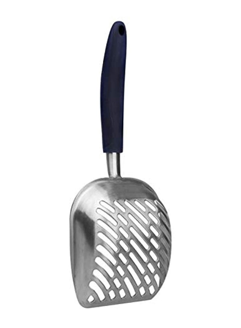 منخل فضلات القطط مع مجرفة عميقة مجرفة قطط معدنية متينة من الألومنيوم مع مقبض مطاطي مريح طويل للحيوانات الأليفة - Image 1