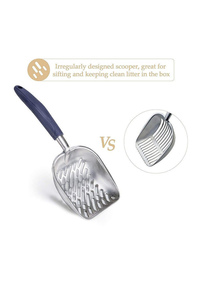 منخل فضلات القطط مع مجرفة عميقة مجرفة قطط معدنية متينة من الألومنيوم مع مقبض مطاطي مريح طويل للحيوانات الأليفة - Image 3