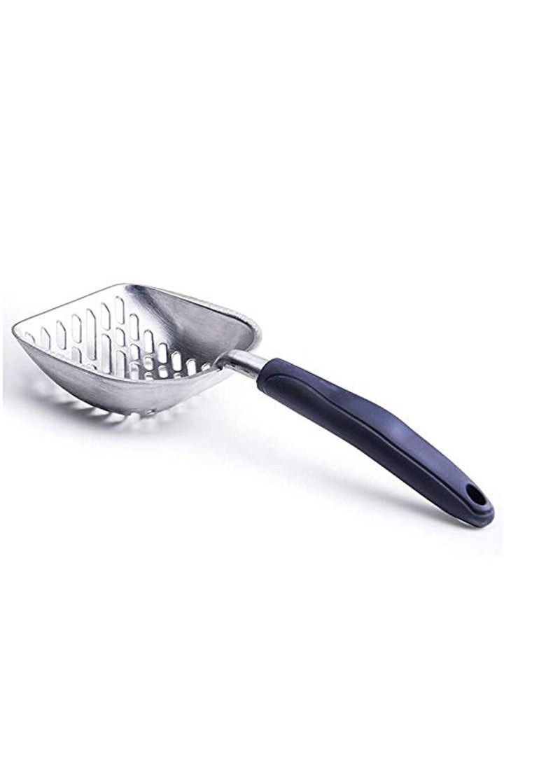 منخل فضلات القطط مع مجرفة عميقة مجرفة قطط معدنية متينة من الألومنيوم مع مقبض مطاطي مريح طويل للحيوانات الأليفة - Image 5