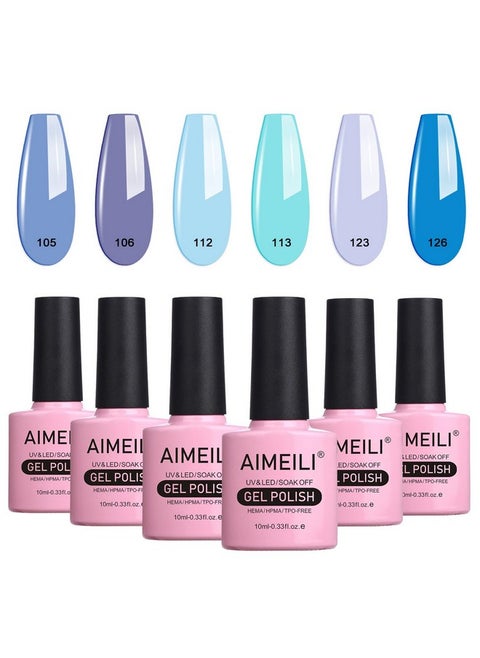AIMEILI Soak Off Blue Gel Nail Polish Christmas Nail Color Set Of 6pcs X 10ml - Kit Set 32