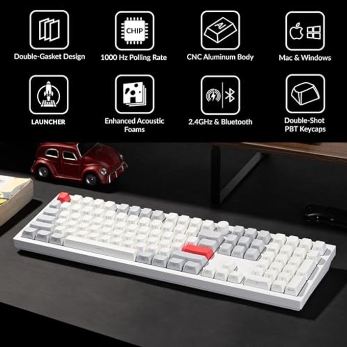 Keychron Q6 Max Qmk/Launcher Wireless Bluetooth/2.4 Ghz/Usb-C Wired Custom Mechanical Keyboard, Full Size Programmable Knob Rgb Backlit Hot-Swappable Gateron Brown Switch For Mac Windows Linux White - Image 2