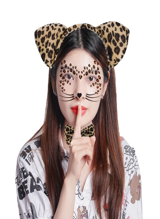Dxhycc Cat Costume Leopard Cat Ears Headband Tail Bowtie Tutu and Leopard Face Sticker for Halloween Dress Up - Image 4