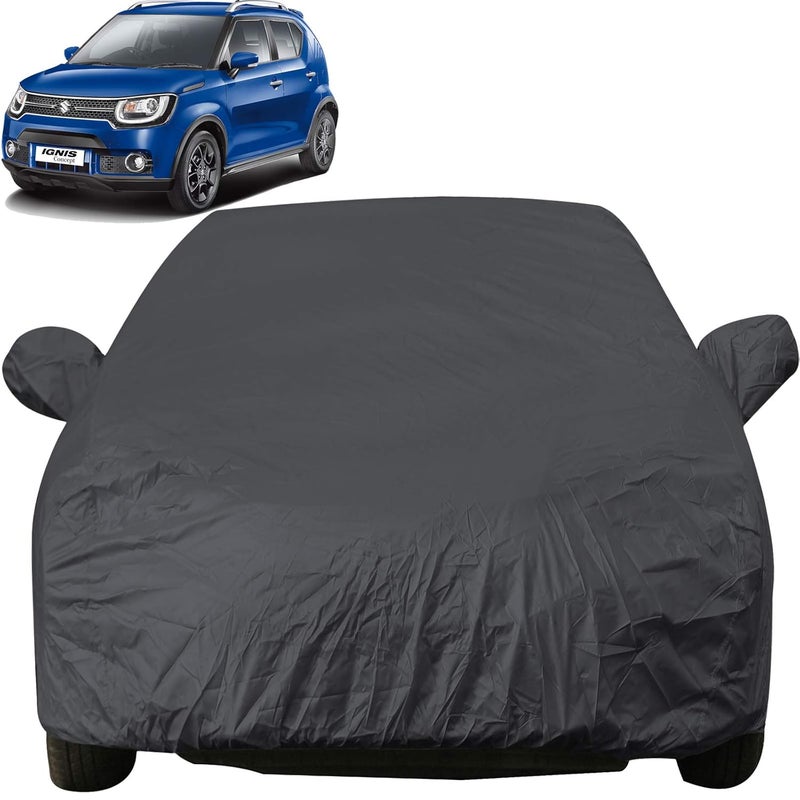 Autofact Ignis Dustproof Car Cover with Mirror & Antenna Pockets, Grey Color, Taffeta Polyster,Triple Stitched, Compatible with Maruti Ignis Car Cover (2012 to 2024), Ignis Car Accessories - Image 1